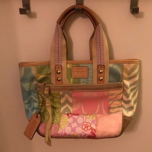 Coach leather and canvas multi-colored mini tote!